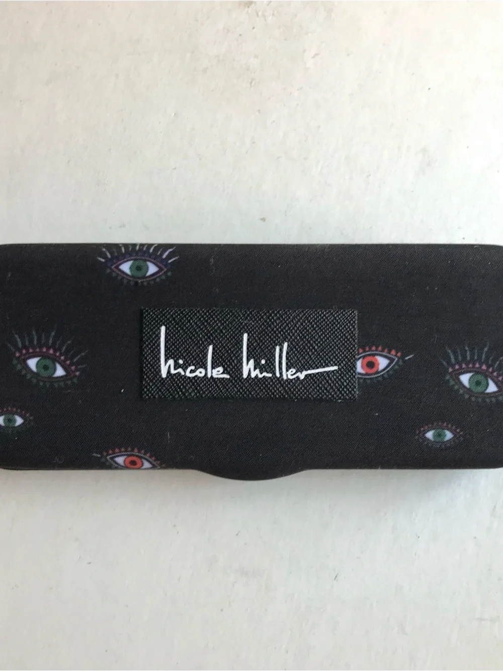 Nicole Miller Black Sunglasses Case with Multicolor Eye Motif